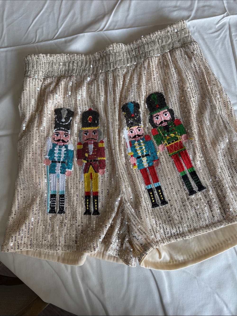 Sequin Nutcracker High-Waist Shorts - Cream